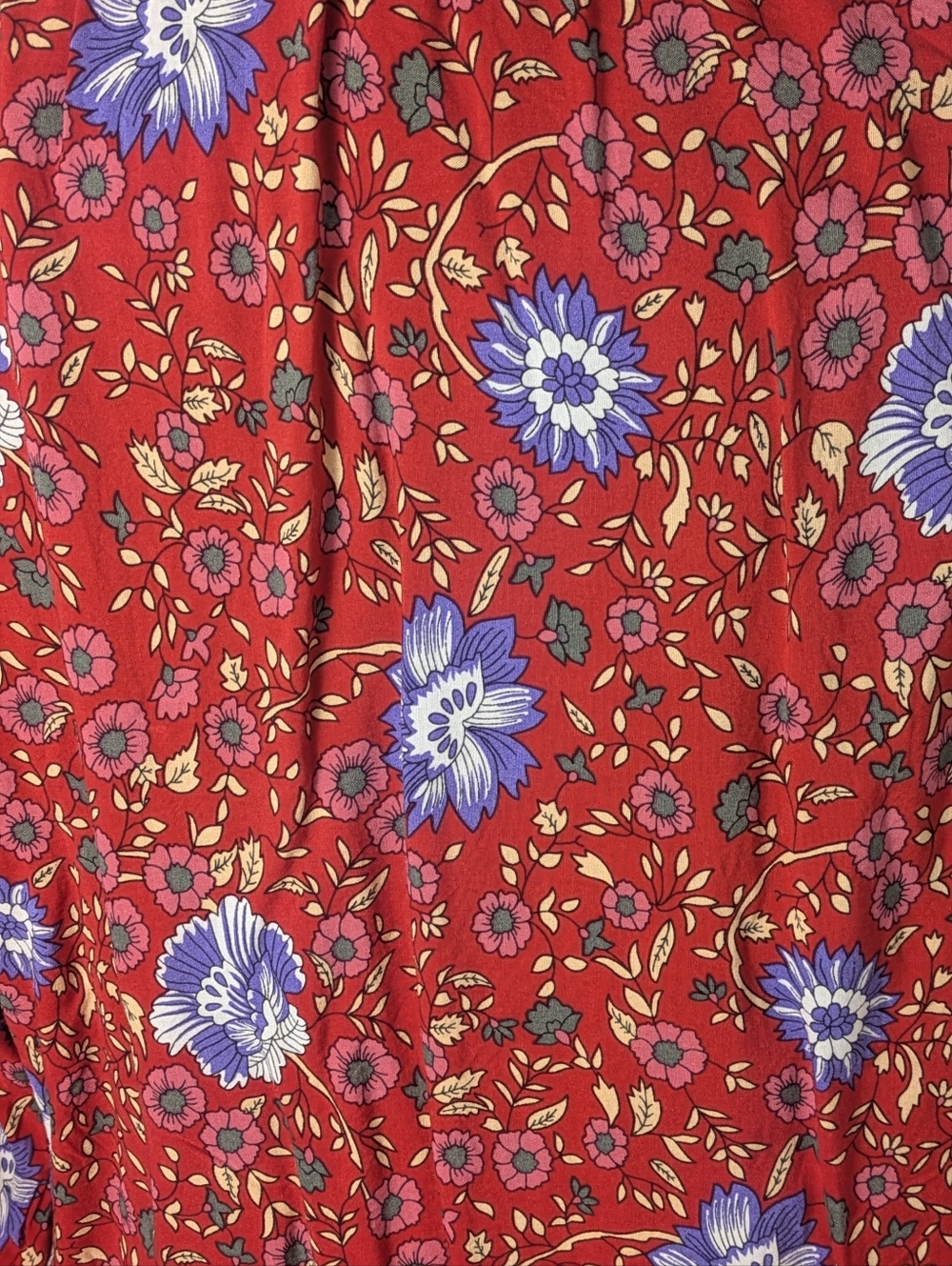 Novica Womens Red Mixed Floral Print Woven Top Blouse Bohemian Long Sleeve Sz L - Picture 7 of 11